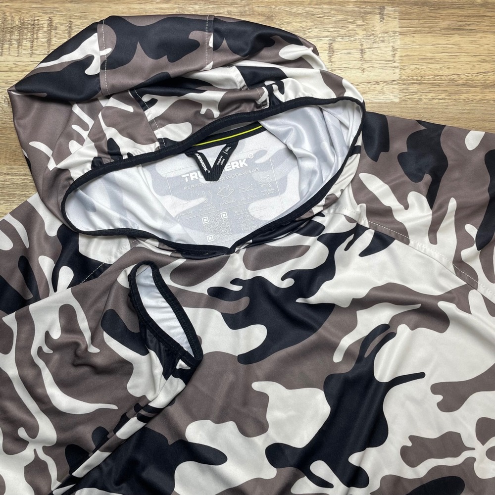 Truewerk Mens T.5 Werk Hoodie Grey Black Camo Performance Sun Shirt XXXL
